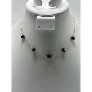 tiger eye stone necklace on gold tone chain